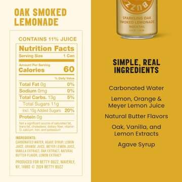 Betty Buzz Oak Smoked Lemonade Sparkling Mocktail by Blake Lively (12 pack Cans) - Natural Flavors & Sweeteners, Only Clean Ingredients