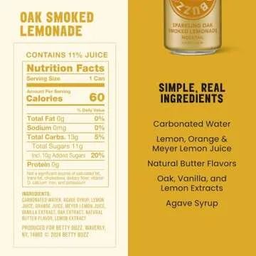 Betty Buzz Oak Smoked Lemonade Sparkling Mocktail by Blake Lively (12 pack Cans) - Natural Flavors & Sweeteners, Only Clean Ingredients