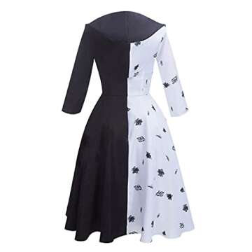 LILLIWEEN Adults Black White Witch Deville Cosplay Costume Dress for Women with Glove Halloween Dalmatian Suit 3XL