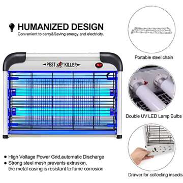 Fly Trap Indoor Bug Zapper, 2800V Powerful Flying Insect Mosquito Killer w/ 20W Blue Light Attract, Plug-in Pest Control Machine for Moth, Fruit Fly, Fungus Gnat, Garage Bug Catcher