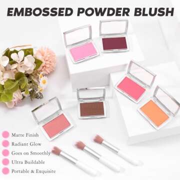 LYBHDAFA Pink Blush Powder Blush for Cheeks with Brush, Matte Blush Palette Blush Powder Face Blushe...