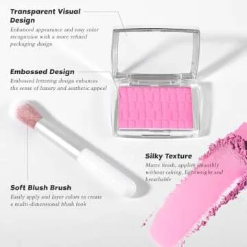 LYBHDAFA Pink Blush Powder Blush for Cheeks with Brush, Matte Blush Palette Blush Powder Face Blusher, Natural Blendable Formula Silky Lightweight Makeup Blush Rubores de Maquillaje, 001#