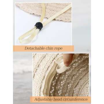 Sun Hat Womens, Beach Floppy Hats for Women Foldable, Wide Brim Summer Packable Lace Sun Beach Floppy Hats Women Beige
