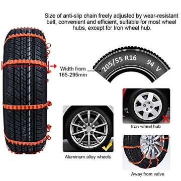 Qoosea Snow Chains for SUV Trucks 12 Pcs Car Tires Chains Portable Car Anti-skid Emergency Snow Tyre Chains Car Winter Snow Anti-skid Wheel Nylon Tire Chains for TPU Vans and Light Trucks Universal