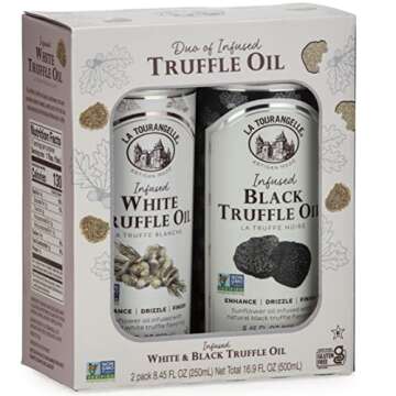 La Tourangelle White Truffle Oil & Black Truffle Oil Set, Complex Gourmet Earthy Flavor for Drizzling over Pasta, Popcorn, Vegetables, Potatoes, Soup and More, Gift Box, 8.45 Fl Oz each (Set of 2)