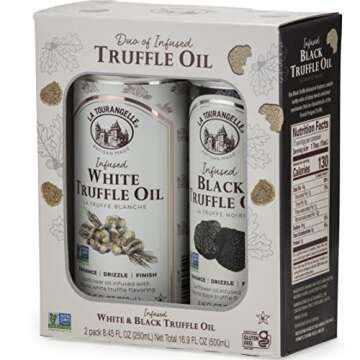 La Tourangelle White Truffle Oil & Black Truffle Oil Set, Complex Gourmet Earthy Flavor for Drizzling over Pasta, Popcorn, Vegetables, Potatoes, Soup and More, Gift Box, 8.45 Fl Oz each (Set of 2)