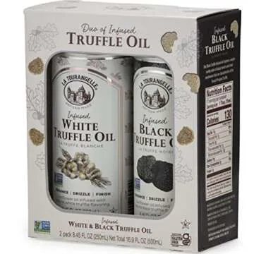 La Tourangelle White Truffle Oil & Black Truffle Oil Set, Complex Gourmet Earthy Flavor for Drizzling over Pasta, Popcorn, Vegetables, Potatoes, Soup and More, Gift Box, 8.45 Fl Oz each (Set of 2)