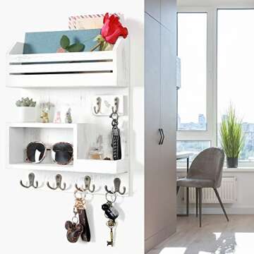 Mutsault Key Holder for Wall, Wall Mounted Mail Organizer with 6 Metal Key Hooks, Key Racks for Home...