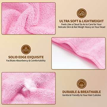 NEXCOVER Hair Towel Microfiber, 2 Pack Pink 9.8 inch X 25.5 inch Hair Wrap,Ultra Absorbent Hair Turb...
