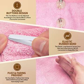 NEXCOVER Hair Towel Microfiber, 2 Pack Pink 9.8 inch X 25.5 inch Hair Wrap,Ultra Absorbent Hair Turbans,Fast Drying Head Towels for Women Wet Hair,Long,Curly,Thick,Frizzy Hair