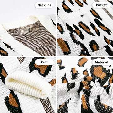 EXLURA Women's Cardigans with Pockets Oversized Loose Leopard Printed Open Front Knitted Kimono Long Sleeve Sweater