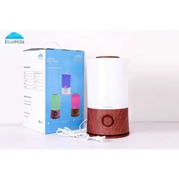 BlueHills Premium 2000 ML XL Essential Oil Diffuser Aromatherapy Humidifier for Large Room Home 40 Hour Run Huge Coverage Area 2 Liter Extra Large Capacity Diffuser High Mist Dark Wood Grain E003