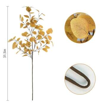 Tepaler 16Pcs Artificial Eucalyptus Leaves Stems 33.8‘’ Eucalyptus Branches Orange Fake Fall Flowers Decor Eucalyptus Plant for Home Fireplace Farmhouse Party Wedding Table Bathroom Autumn Décor