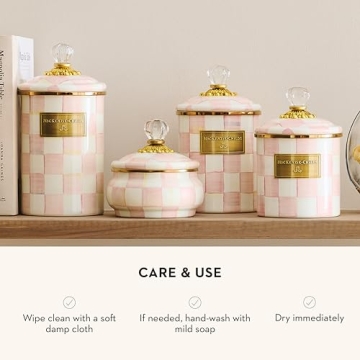 Mackenzie-Childs Rosy Check Enamel Canister for Stylish Storage
