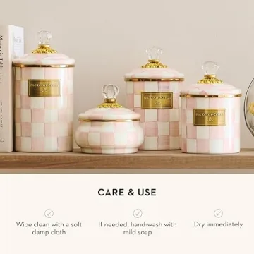 Mackenzie-Childs Rosy Check Enamel Canister for Stylish Storage