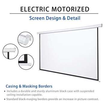 Kayle 110" Motorized Projector Screen Electric Diagonal Automatic Projection 16:9 HD Movies Screen for Home Theater Presentation Education Outdoor Indoor W/Wireless Remote, Wall/Ceiling Mount (White)