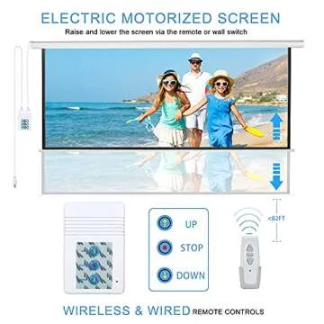 Kayle 110" Motorized Projector Screen Electric Diagonal Automatic Projection 16:9 HD Movies Screen for Home Theater Presentation Education Outdoor Indoor W/Wireless Remote, Wall/Ceiling Mount (White)