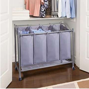 Sturdy Laundry Sorter Cart - Rolling 4-Bag Hamper