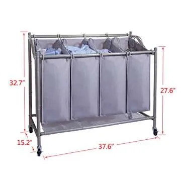 Sturdy Laundry Sorter Cart - Rolling 4-Bag Hamper
