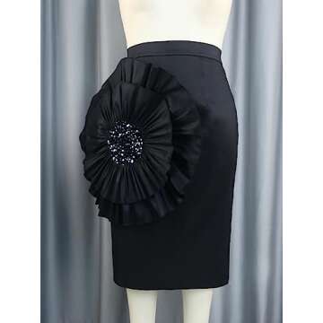 ONTINVA Stylish Women Black Bodycon Midi Skirt with Big Flower Sequins High Waist Fitted Skirts Party Club (Black,M,Medium)