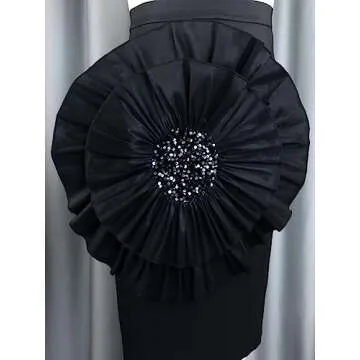 ONTINVA Stylish Women Black Bodycon Midi Skirt with Big Flower Sequins High Waist Fitted Skirts Party Club (Black,M,Medium)