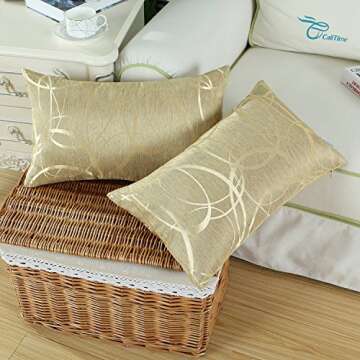 CaliTime Throw Pillow Covers Pack of 2 Modern Shining & Dull Contrast Circles Rings Accent Geometric Cushion Cases Shells for Couch Sofa Home Decor 12 X 20 Inches Gold