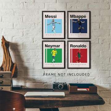 Soccer Posters 8x10 Inch Canvas Prints Unframed Set of 4 - Messi, Ronaldo, Mbape And Neymar Famous F...