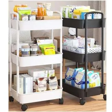 3-Tier Plastic Rolling Utility Cart for Organization