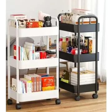 3-Tier Plastic Rolling Utility Cart for Organization