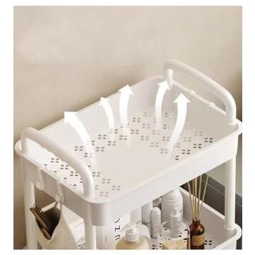 3-Tier Plastic Rolling Utility Cart Storage Cart Organizer with Wheels Small Laundry Room Cart for Dorm Organization Bathroom Kitchen Office (White)
