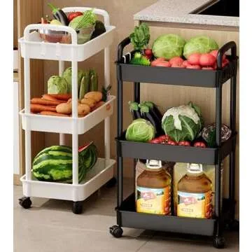 3-Tier Plastic Rolling Utility Cart for Organization