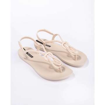 Ipanema Women's Trendy Fem Sandals - Comfortable and Stylish T-Strap Flat Sandals with Adjustable Ankle Strap Closure, Beige/Beige, Size 8