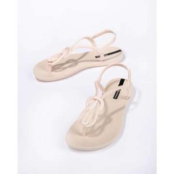 Ipanema Women's Trendy Fem Sandals - Comfortable and Stylish T-Strap Flat Sandals with Adjustable Ankle Strap Closure, Beige/Beige, Size 8