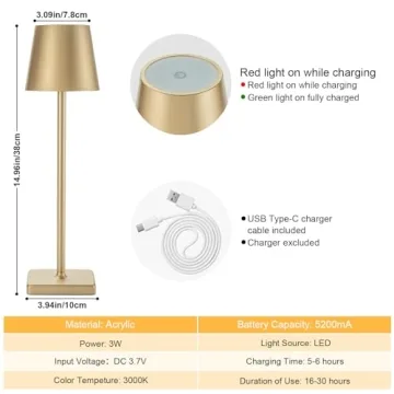 Kelary 2 Pack Cordless Table Lamp Rechargeable LED