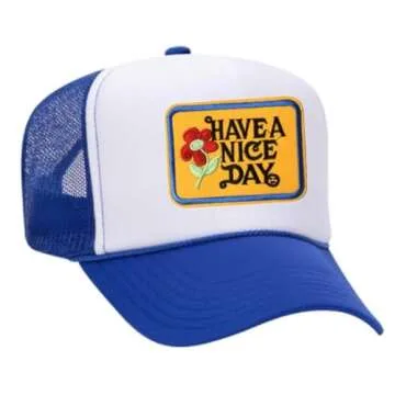 Have A Nice Day Vintage Patch Trucker Hat - Royal/White - Made in USA