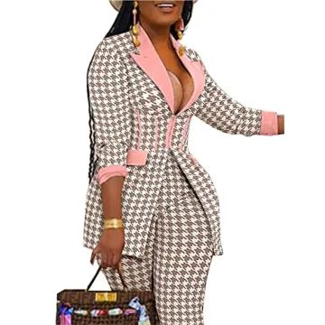 Stylish Women's Houndstooth Blazer & Pants Outfit