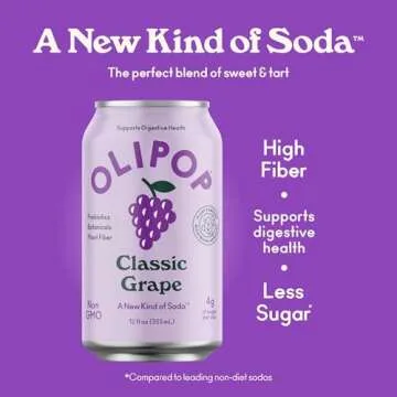 OLIPOP Prebiotic Soda Pop Classic Grape – Nostalgic Flavor with Essential Benefits (12-Cans)