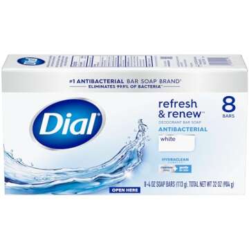 Dial Antibacterial Bar Soap, Refresh & Renew, White - 8 Bars of 4 oz