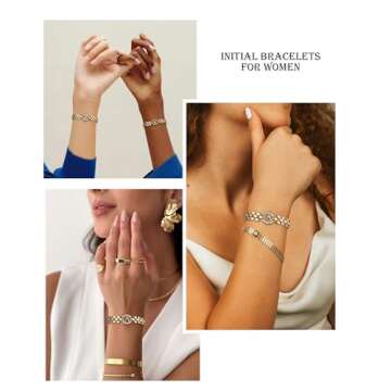 WEDDINEN Initial Bracelet,14K Gold Plated Letter Bracelets for Women, Thick Bangle Wrist Gold Alphab...