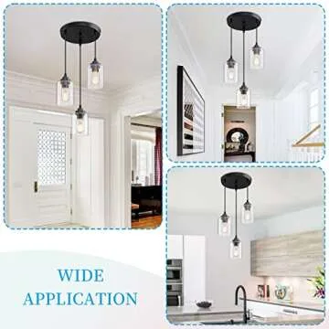 SKEJAO 3-Light Pendant Lighting,3 Pendant Light Fixture for Kitchen Island,Dining Lamp Ceiling Hanging,with Adjustable Cord and Glass Shade for Farmhouse Living Dining Room Bar,Black