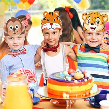 chiazllta 12 Pieces Jungle Safari Hats Wild One Birthday Paper Crowns Zoo Animal Party Headbands for Kids, Jungle Photo Booth Props Favor Supplies Decorations