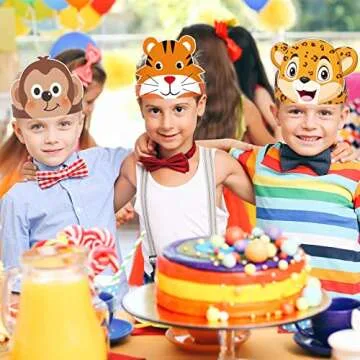 chiazllta 12 Pieces Jungle Safari Hats Wild One Birthday Paper Crowns Zoo Animal Party Headbands for Kids, Jungle Photo Booth Props Favor Supplies Decorations