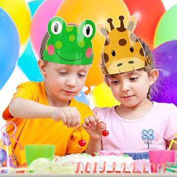 chiazllta 12 Pieces Jungle Safari Hats Wild One Birthday Paper Crowns Zoo Animal Party Headbands for Kids, Jungle Photo Booth Props Favor Supplies Decorations