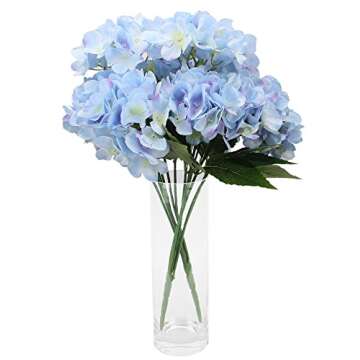 Duovlo Artificial Silk Hydrangea Flower with 6 Heads Flower Bunch Bouquet Home Wedding Garden Floral Decor (Blue)