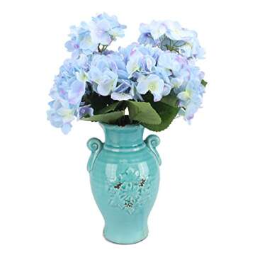 Duovlo Artificial Silk Hydrangea Flower with 6 Heads Flower Bunch Bouquet Home Wedding Garden Floral Decor (Blue)