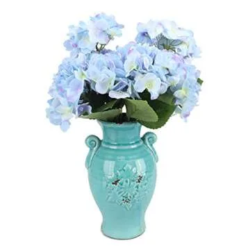 Duovlo Artificial Silk Hydrangea Flower with 6 Heads Flower Bunch Bouquet Home Wedding Garden Floral Decor (Blue)
