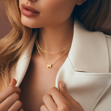 Turandoss Gold Necklace for Women - Bubble Letter Necklace, Dainty Gold Balloon Layered Initial Letter R Choker Necklaces for Women Trendy, Paperclip Chain Necklace Gold Jewelry Women