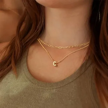Turandoss Gold Necklace for Women - Bubble Letter Necklace, Dainty Gold Balloon Layered Initial Letter R Choker Necklaces for Women Trendy, Paperclip Chain Necklace Gold Jewelry Women