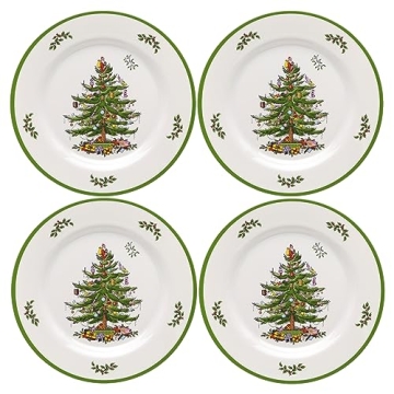 Spode Christmas Tree Melamine Dinner Plate (Set of 4) - 11 Inch Shatterproof Serving Plate for Holid...