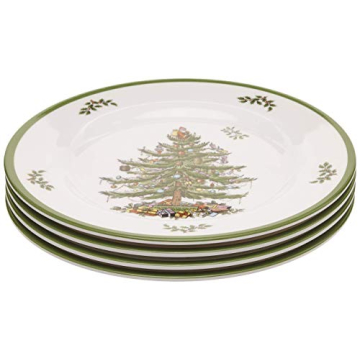 Spode Christmas Tree Melamine Dinner Plate (Set of 4) - 11 Inch Shatterproof Serving Plate for Holiday Meals, Holiday Party - Festive Tableware for Indoor & Outdoor Use, Dishwasher Safe Dinnerware